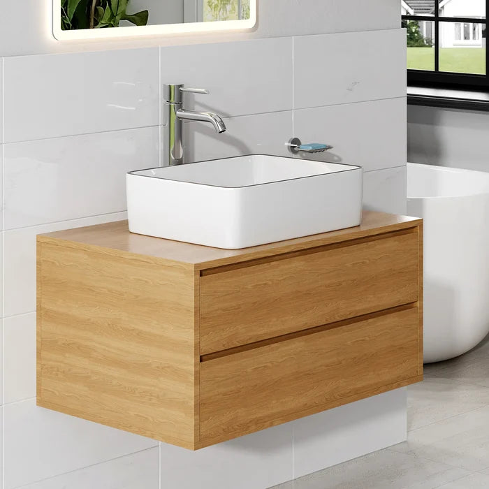 HOROW F11A-S4837B Eckiges Aufsatzwaschbecken 50 cm ohne Hahnloch, Schwarz