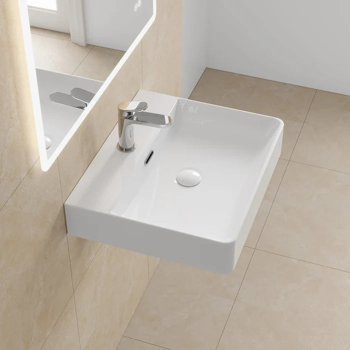 HOROW F11A-S5042 Waschbecken mit Hahnloch & Überlauf, Weiß, 50cm