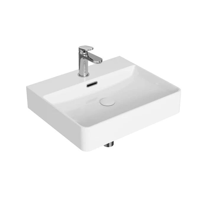 HOROW F11A-S5042 Waschbecken mit Hahnloch & Überlauf, Weiß, 50cm