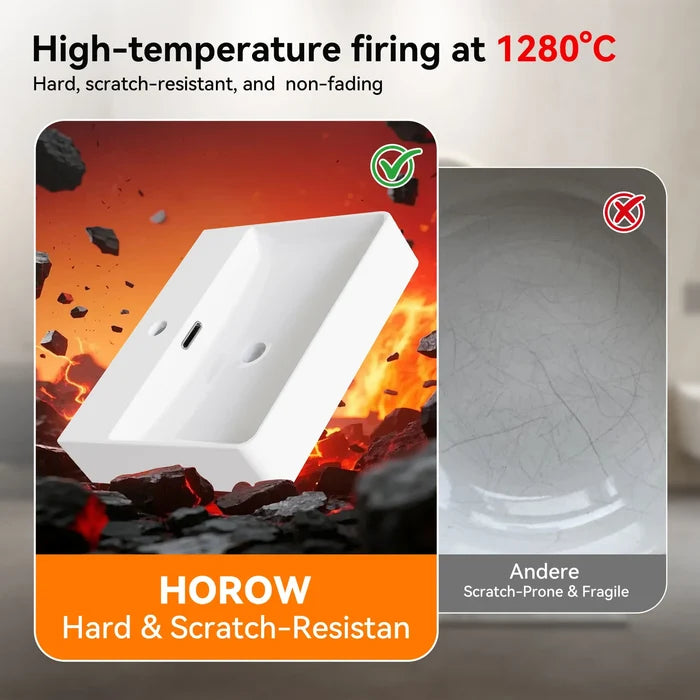 HOROW F11A-S5042 Waschbecken mit Hahnloch & Überlauf, Weiß, 50cm