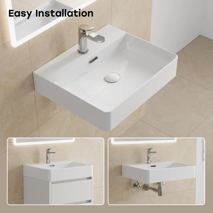 HOROW F11A-S5042 Waschbecken mit Hahnloch & Überlauf, Weiß, 50cm