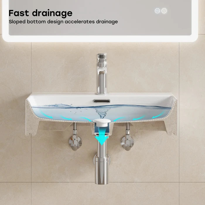 HOROW F11A-S5042 Waschbecken mit Hahnloch & Überlauf, Weiß, 50cm