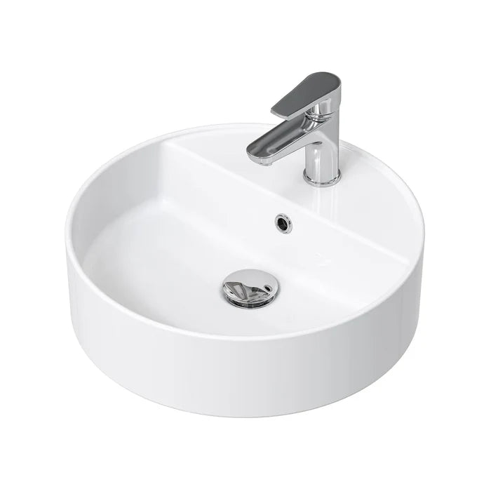 HOROW F12A-R4242 Rundes Aufsatzwaschbecken, 42 cm, Weiß, Hahnloch & Überlauf