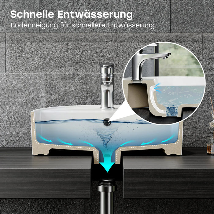 HOROW F12A-R4242 Rundes Aufsatzwaschbecken, 42 cm, Weiß, Hahnloch & Überlauf