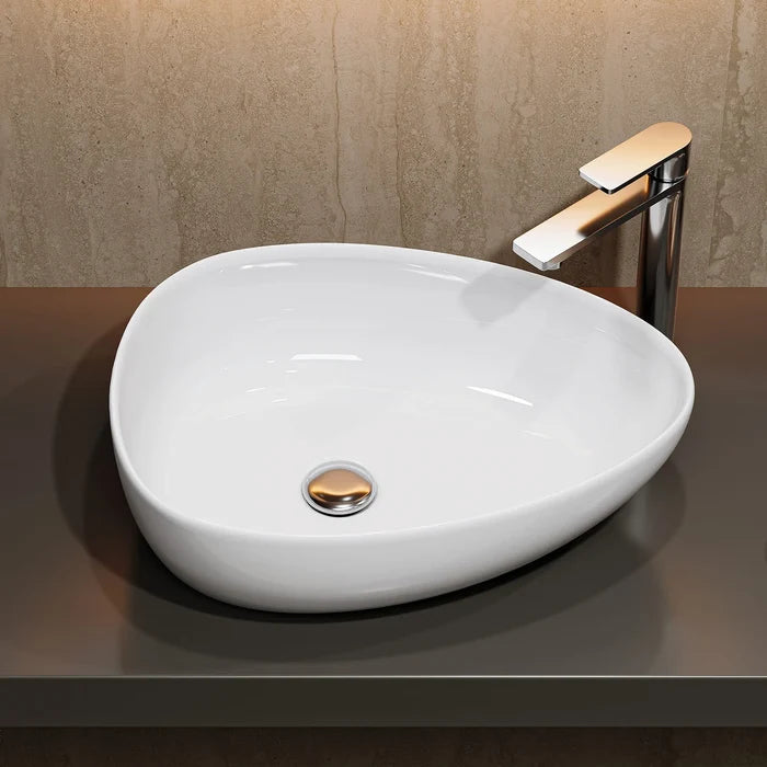 HOROW F12A-T4735  Aufsatzwaschbecken ohne Hahnloch & Überlauf, 47×35 cm Weiß Keramik