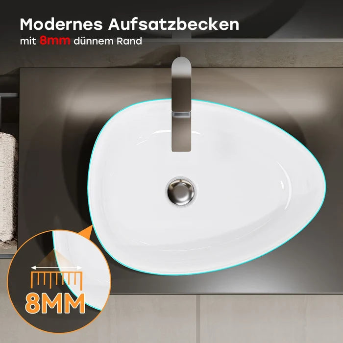 HOROW F12A-T4735  Aufsatzwaschbecken ohne Hahnloch & Überlauf, 47×35 cm Weiß Keramik