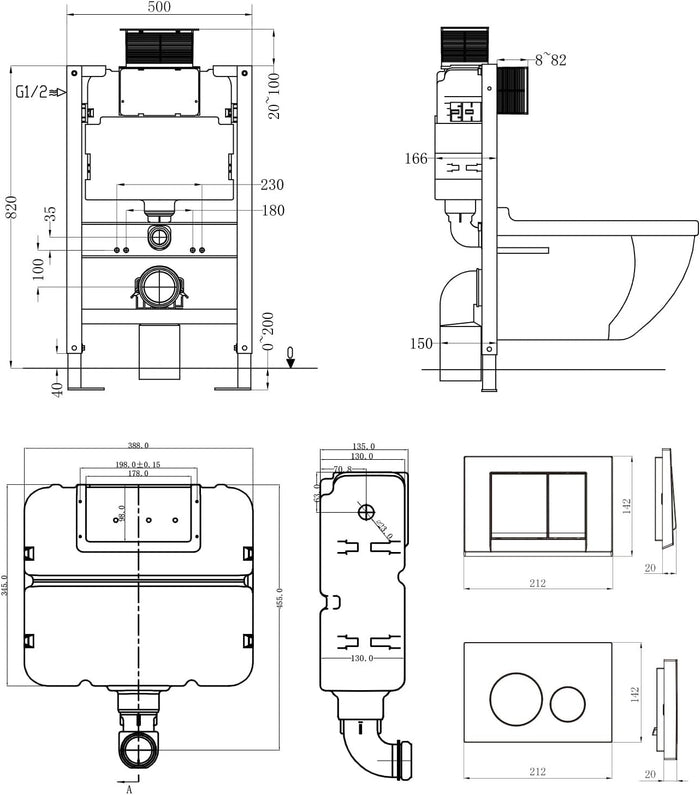 HOROW T02L WC-Vorwandelement mit Unterputz 50×12×82 cm