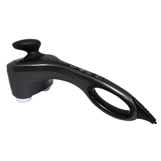 Hot and cold handheld electric massager Handheld massager with dual massage heads Electric massager with heat and cold therapy Ergonomic handheld massager for muscle recovery Digital control hot and cold massage device Home recovery massager with front grip