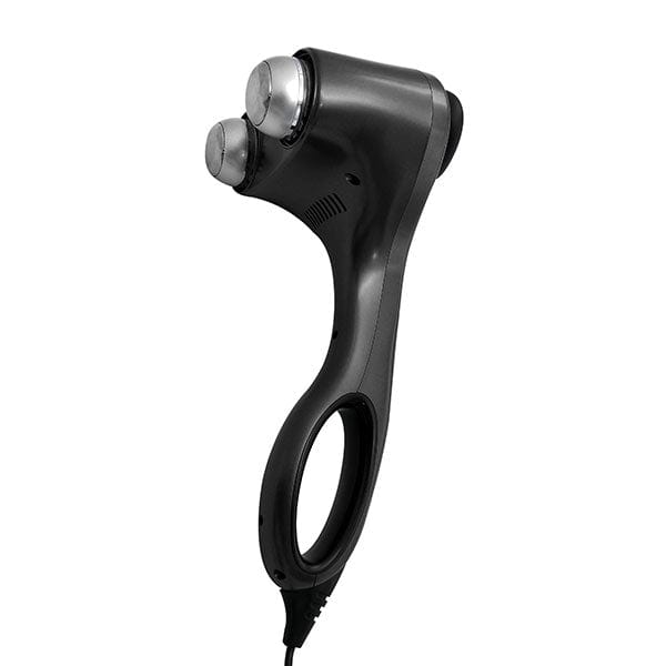 Hot and cold handheld electric massager Handheld massager with dual massage heads Electric massager with heat and cold therapy Ergonomic handheld massager for muscle recovery Digital control hot and cold massage device Home recovery massager with front grip
