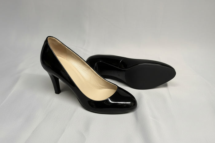 Hugo Boss Black Patent Heels UK 4 EU 37 Round-Toes Heeled Shoes - GOOD USED CONDITION