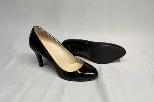 Hugo Boss Black Patent Heels UK 4 EU 37 Round-Toes Heeled Shoes - GOOD USED CONDITION