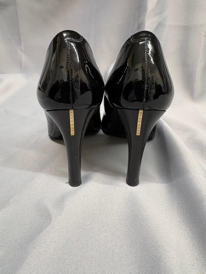 Hugo Boss Black Patent Heels UK 4 EU 37 Round-Toes Heeled Shoes - GOOD USED CONDITION