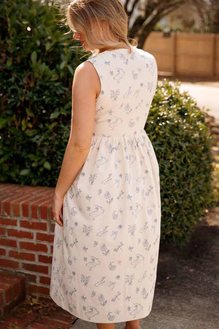 Women's Printed Midi Dress- Bow Tie Front Dress- Aureum Dresses