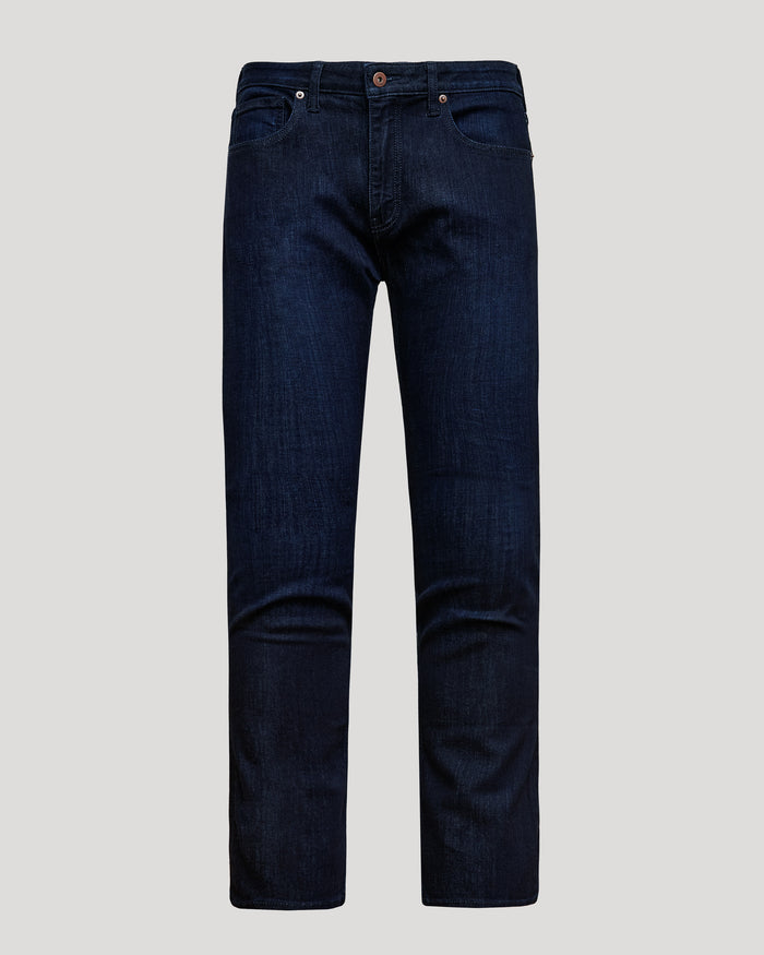 Indigo Wash Straight Comfort Stretch Jeans, classic five-pocket style, front view.