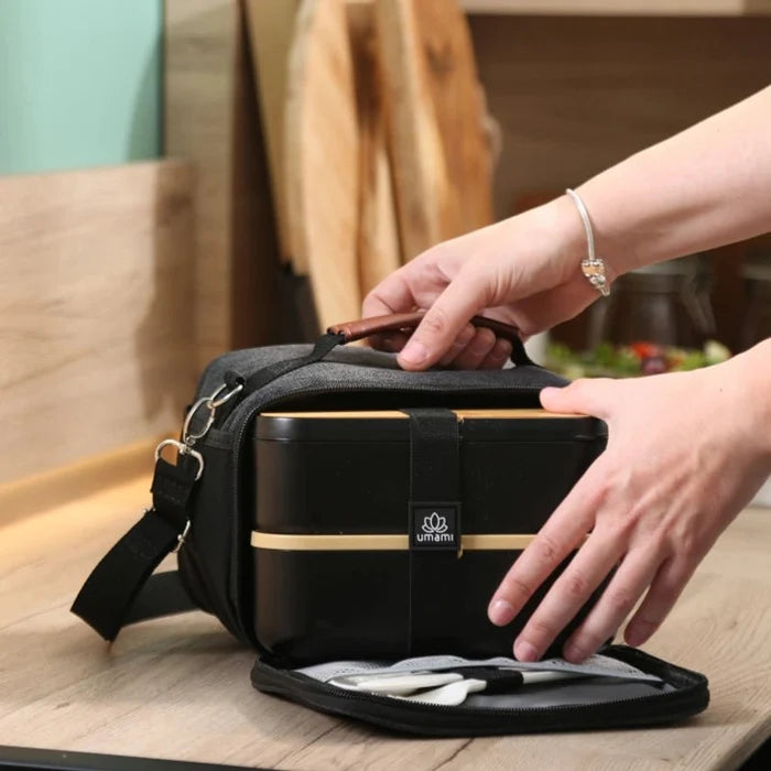 Insulated Lunch Bag with Adjustable Strap & Handle  - Black