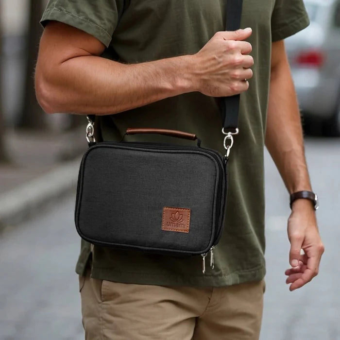 Insulated Lunch Bag with Adjustable Strap & Handle  - Black