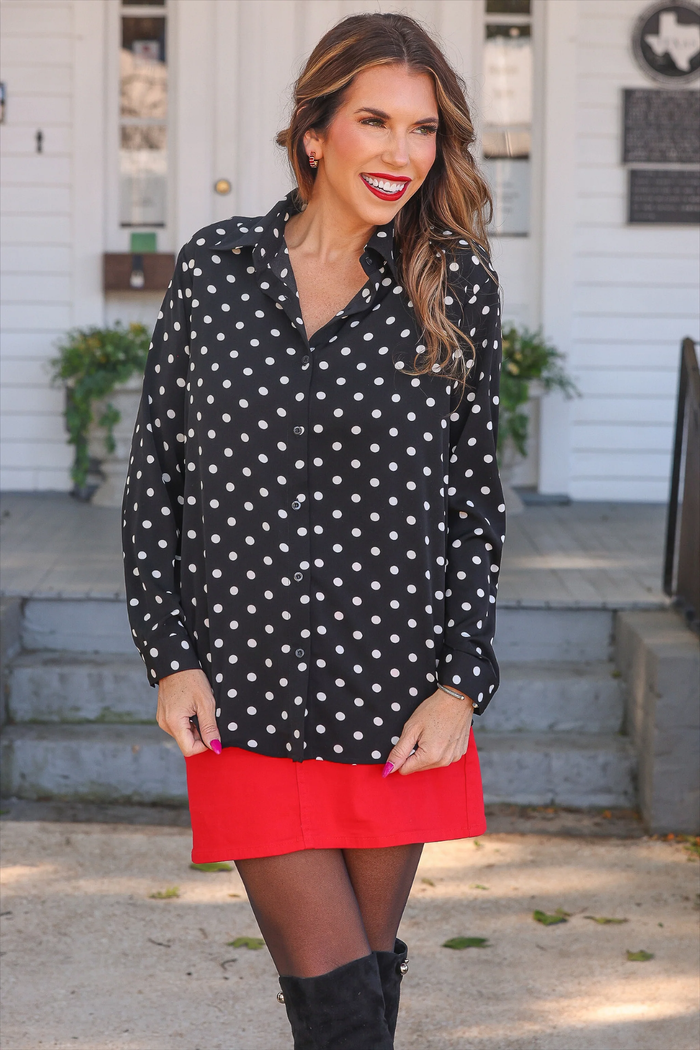Jess Lea - Nina Black & White Dots Button Up Top