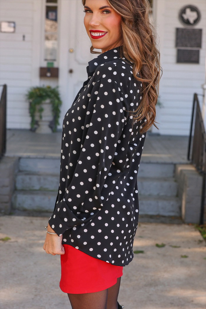 Jess Lea - Nina Black & White Dots Button Up Top