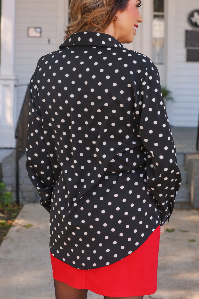 Jess Lea - Nina Black & White Dots Button Up Top