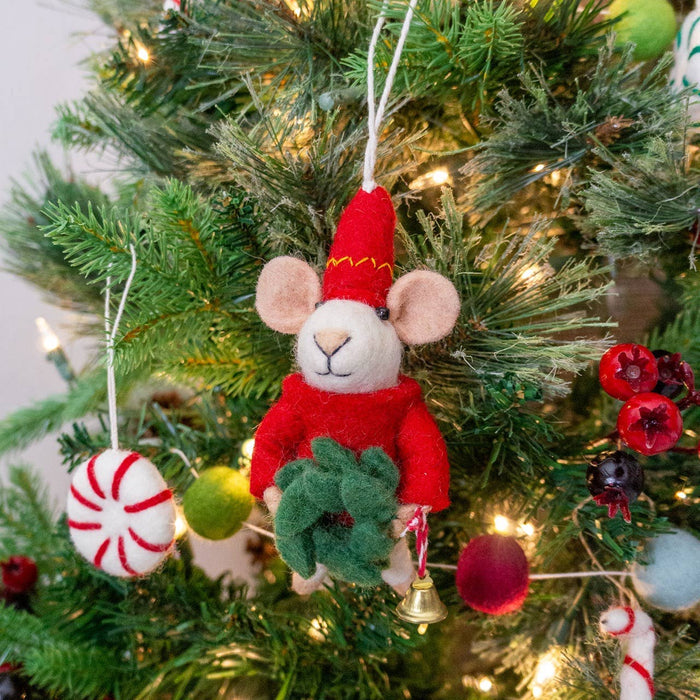 Jingle Elf Mouse Holiday Felt Wool Ornament