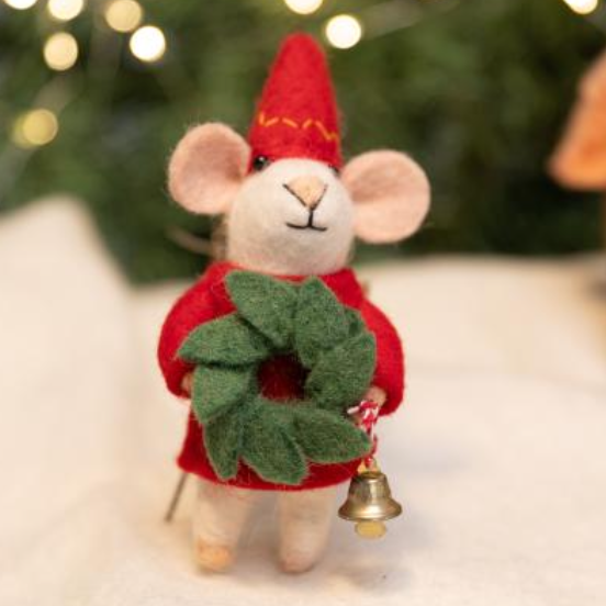 Jingle Elf Mouse Holiday Felt Wool Ornament