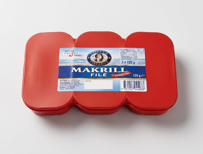 Koster Fiskarn Mackerel Fillets in Tomato Sauce 3 × 125g (3 × 4.41 oz) – Authentic Scandinavian Ready-to-Eat Mackerel