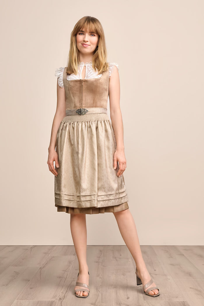 Krüger 'Aurela' Velvet Dirndl, Beige — 60cm