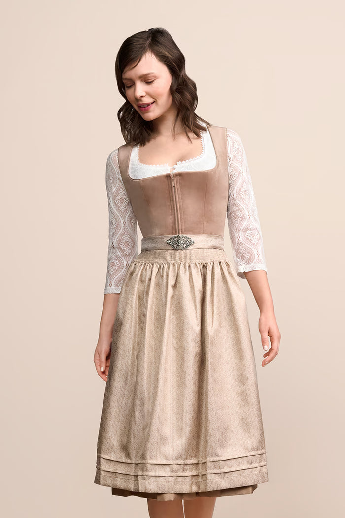 Krüger 'Aurela' Velvet Dirndl, Beige — 70cm