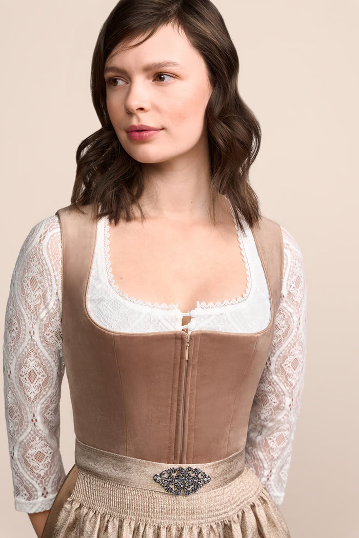 Krüger 'Aurela' Velvet Dirndl, Beige — 70cm