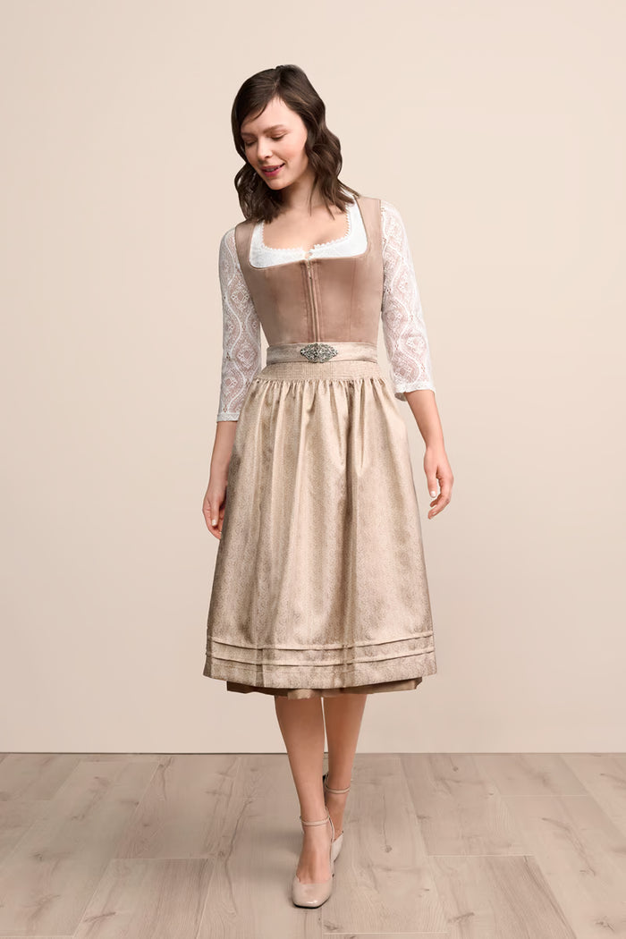 Krüger 'Aurela' Velvet Dirndl, Beige — 70cm