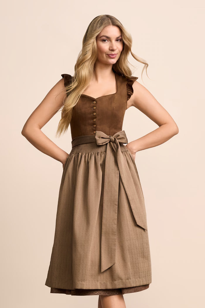 Krüger Carlacia Long Dirndl, Brown — 70cm 2pc Set