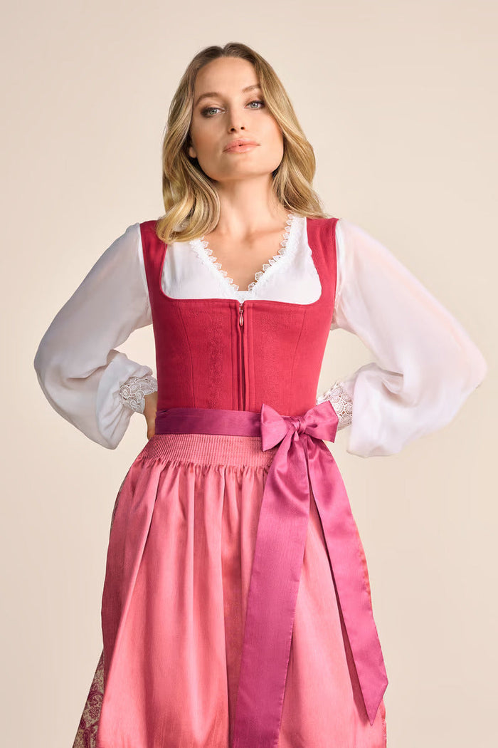 Kruger Midi Dirndl 2pcs. 60cm "Flaminia" red (sizes 36)