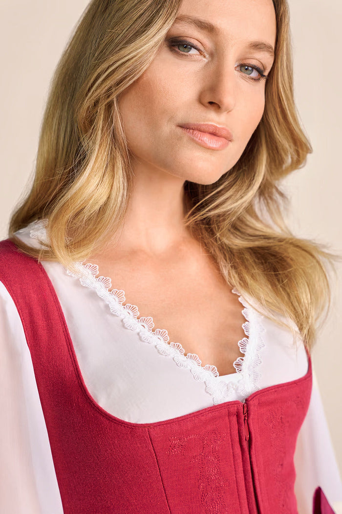 Kruger Midi Dirndl 2pcs. 60cm "Flaminia" red (sizes 36)