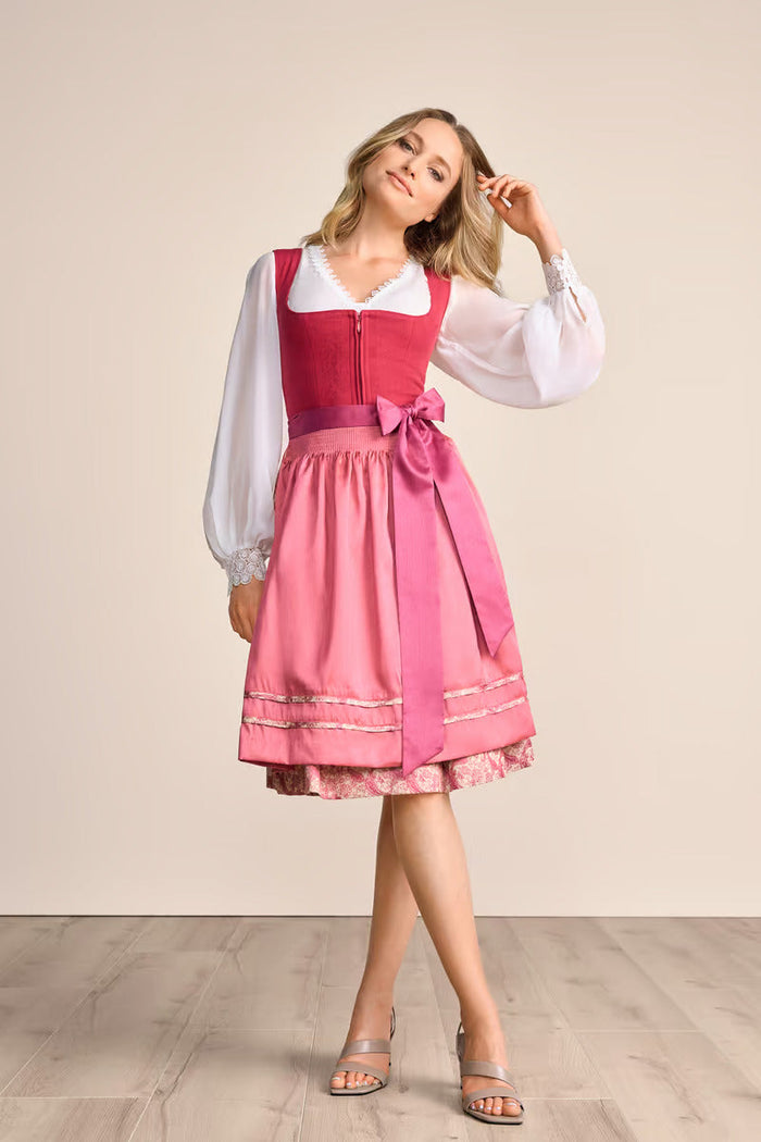 Kruger Midi Dirndl 2pcs. 60cm "Flaminia" red (sizes 36)