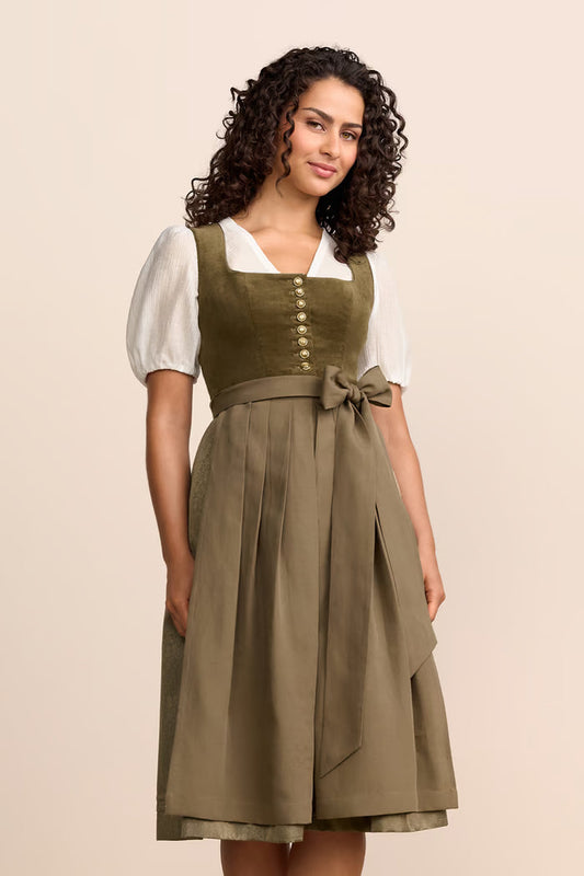 Krüger Solene Long Dirndl, Olive — 70cm 2pc Set