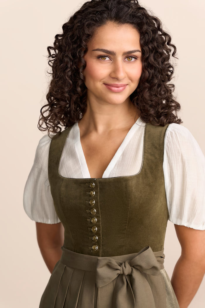 Krüger Solene Long Dirndl, Olive — 70cm 2pc Set