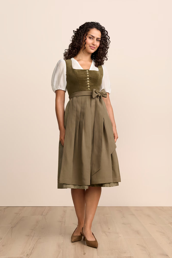 Krüger Solene Long Dirndl, Olive — 70cm 2pc Set