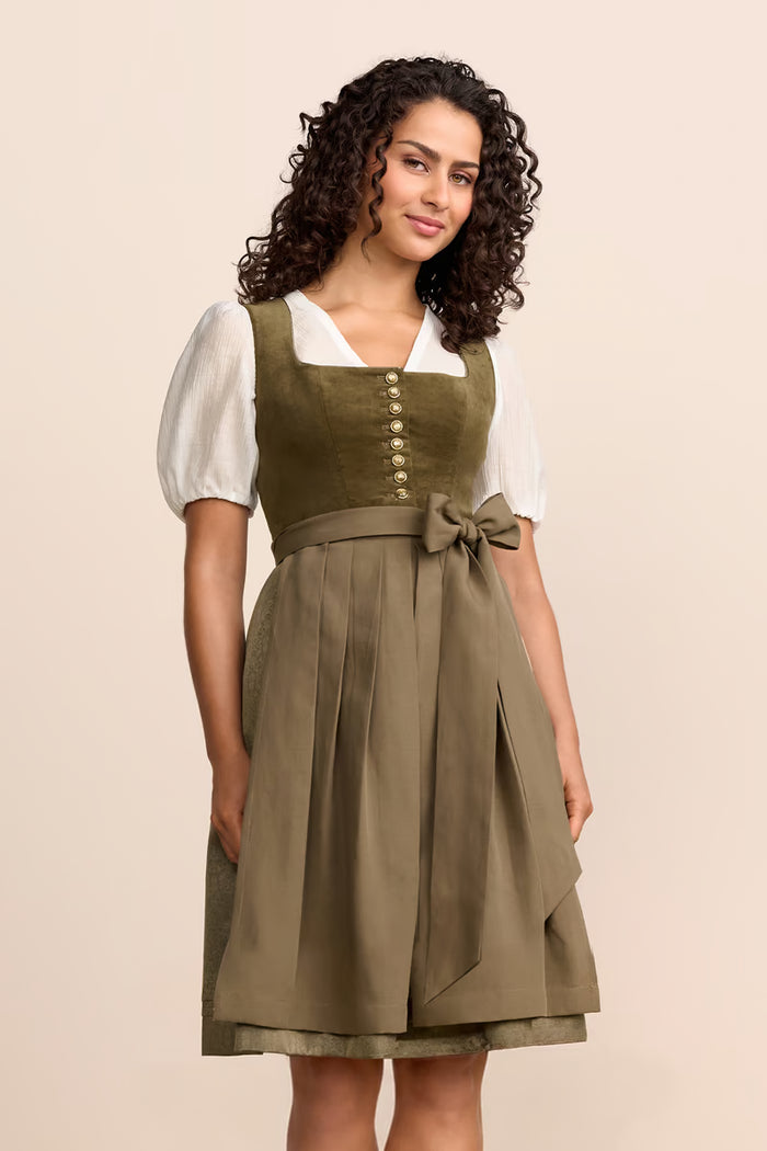 Krüger Solene Midi Dirndl, Olive — 60cm 2pc Set
