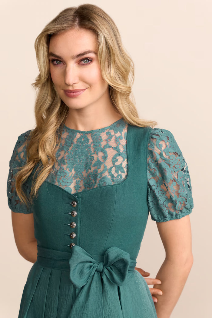 Krüger Sylvina Long Dirndl, Turquoise — 70cm 2pc Set