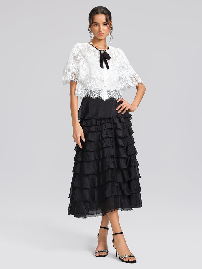 Lace Bow Tie French Style Blouse(Camisole Included)