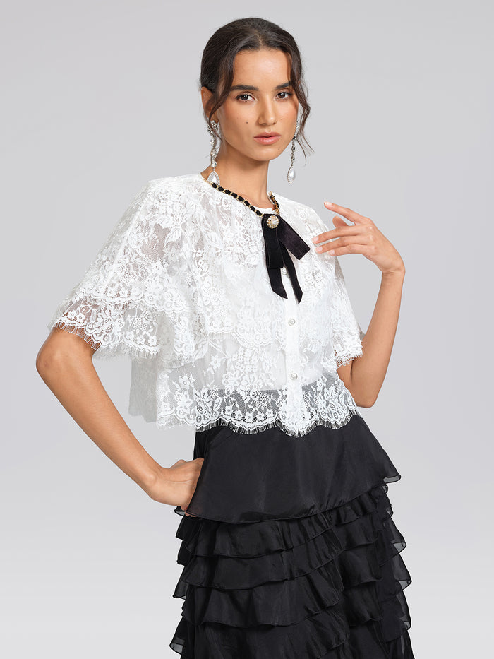 Lace Bow Tie French Style Blouse(Camisole Included)