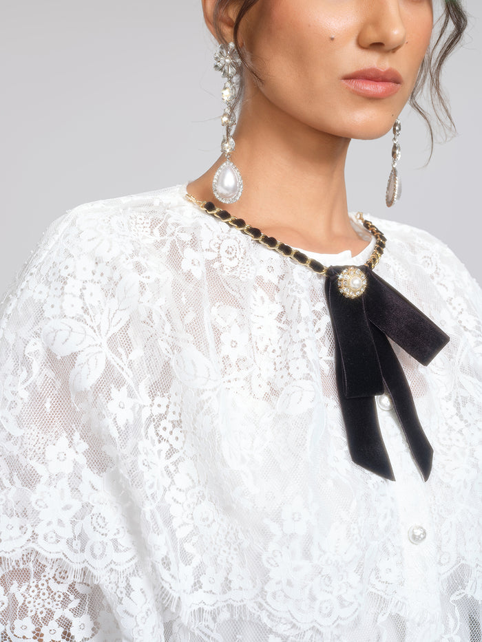 Lace Bow Tie French Style Blouse(Camisole Included)