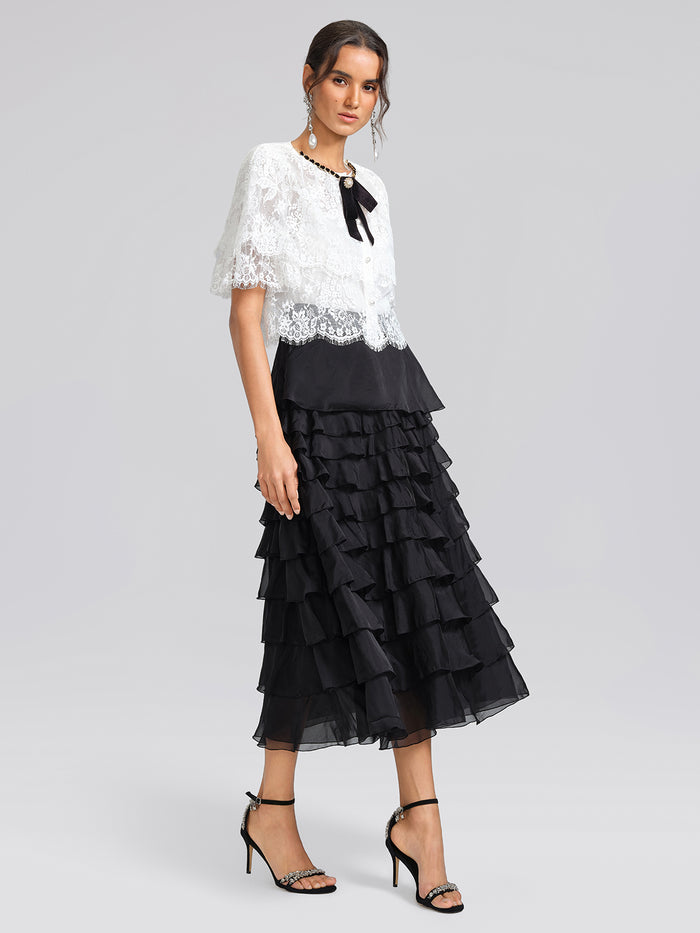 Lace Bow Tie French Style Blouse(Camisole Included)