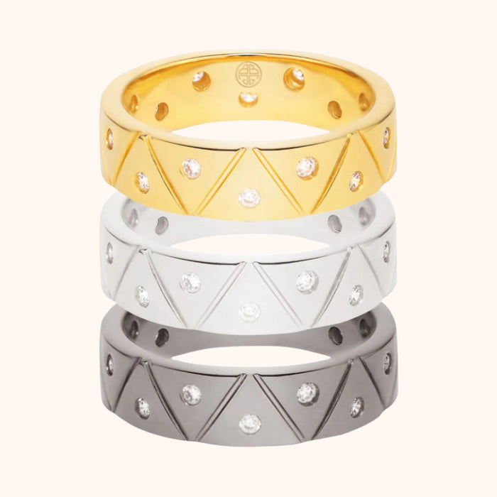 22kt Gold, Palladium Dark, and Palladium Light Gold Plated Brass "Light" Serenity Ring for Women | BuDhaGirl