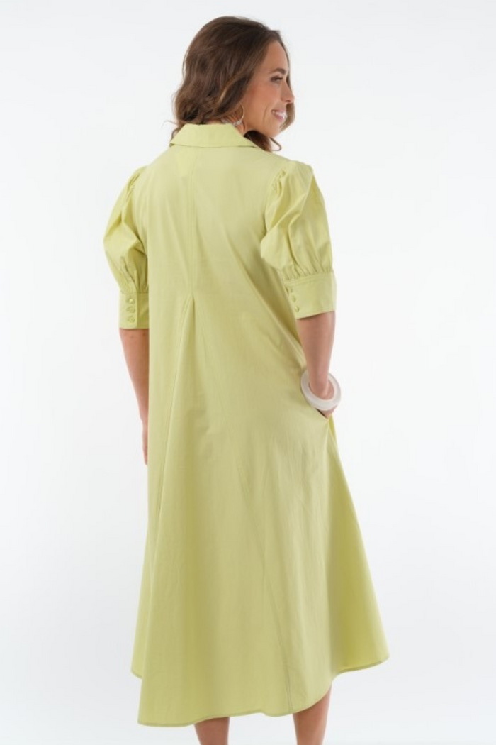 Casual Green Button Dress
