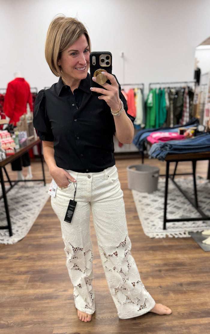 Liverpool - Stride Wide Leg Floral Cut Out Jeans