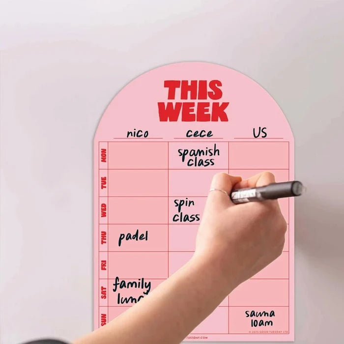Magnetic Weekly Fridge Planner - A4 - Pink & Red