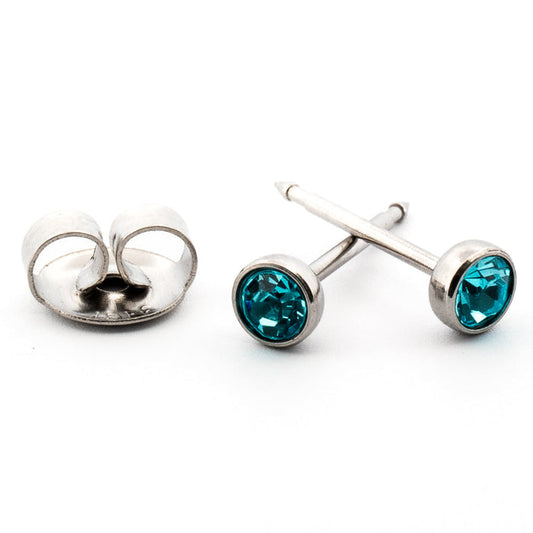 March (Aquamarine) Silver Earrings 4 mm Earrings