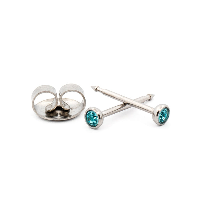 March (Aquamarine) Silver Earrings 3 mm Earrings