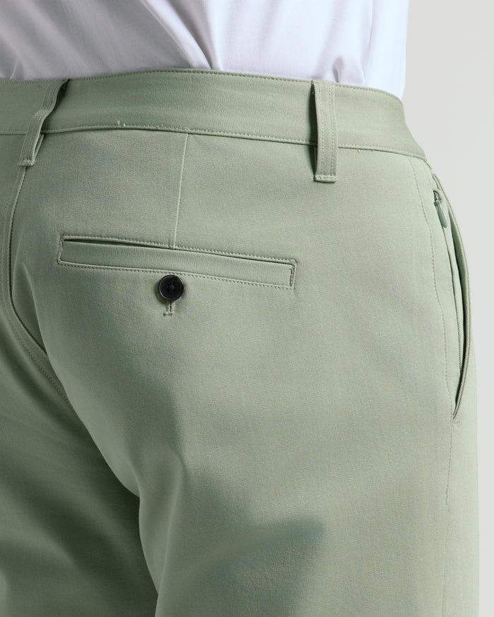 Back view of Meadow Slim Twill Chino Pant with welt pocket and zippered side.